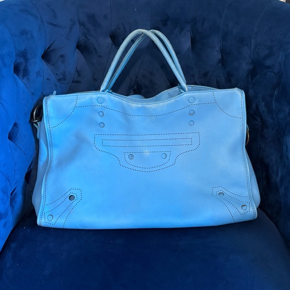 Balenciaga Blackout City Bag Blue Leather - Picture 1 of 10